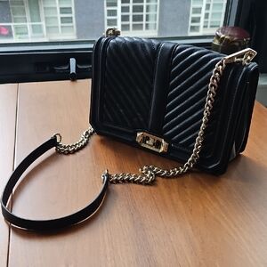 Rebecca Minkoff Black Quilted Crossbody Bag with Gold Chain